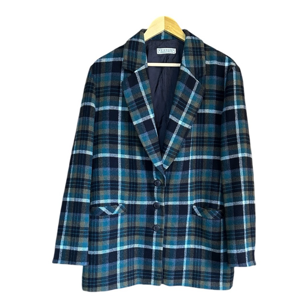 Vintage Blue and Brown Plaid Blazer